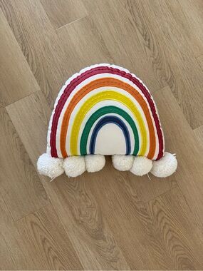 Crate&Barrel Rainbow Plush Pillow in Red, Orange, Yellow, Green, Blue, Cream